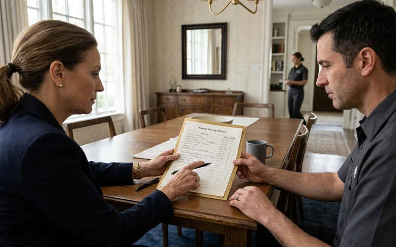 Executor and crew lead reviewing a written clearing schedule