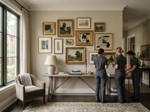 Framed art staged for auction photography